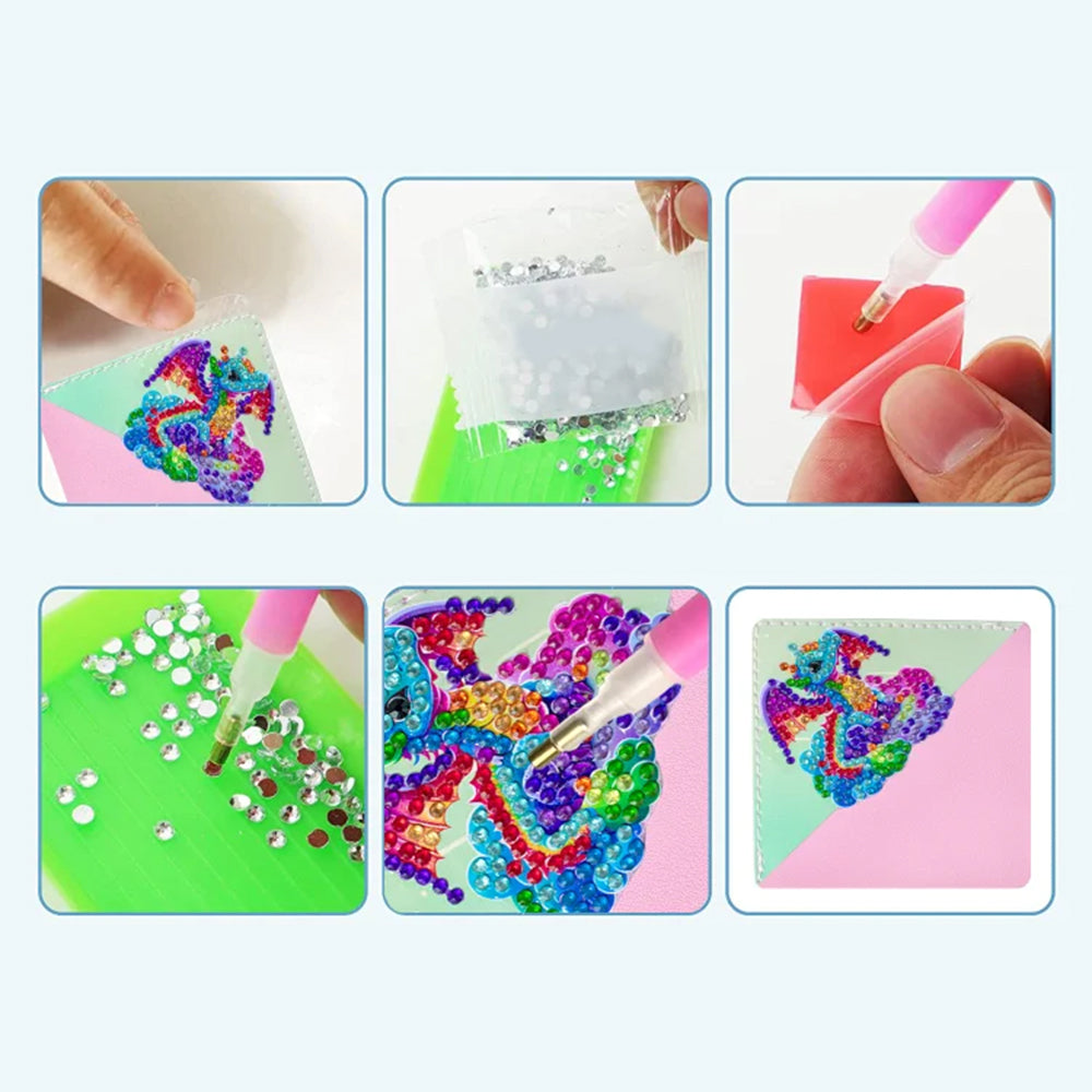 4 Stuks Kleurrijke Vliegende Draak PU-Hoekhoes Boekenlegger Diamond Painting