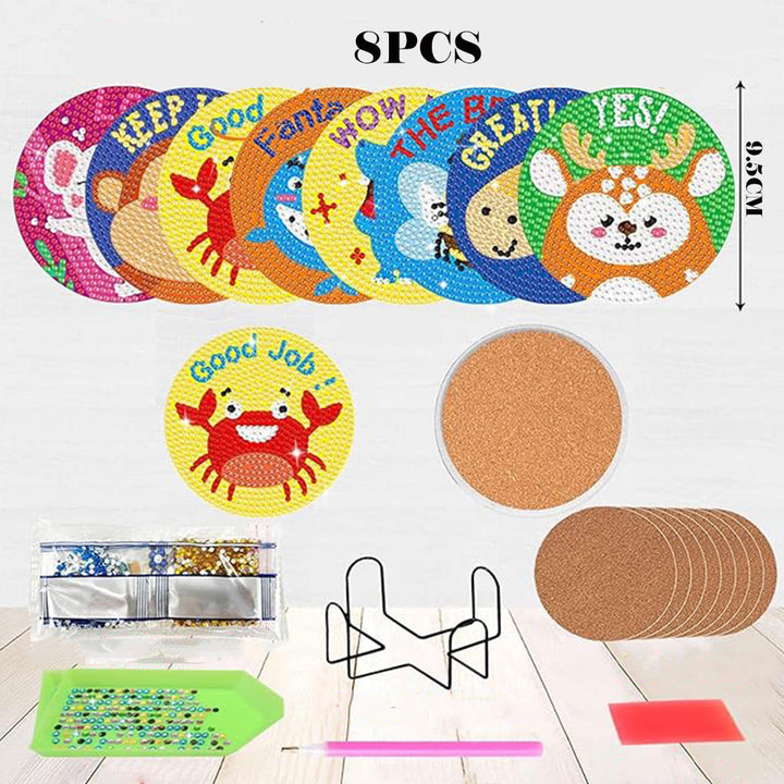 Cartoon Dieren Diamond Painting Onderzetters 8 Stuks
