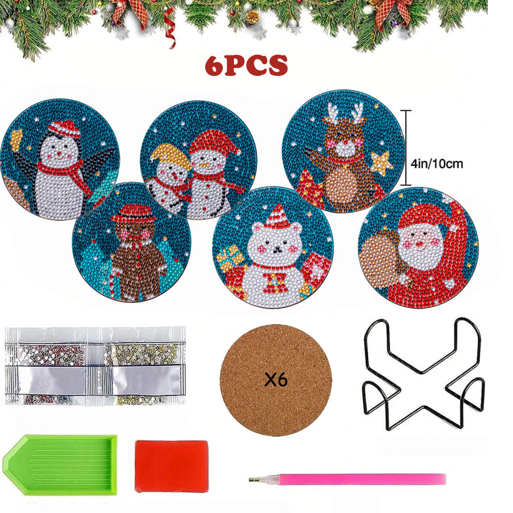 Vrolijk Kerstfeest Diamond Painting Onderzetters 6 Stuks