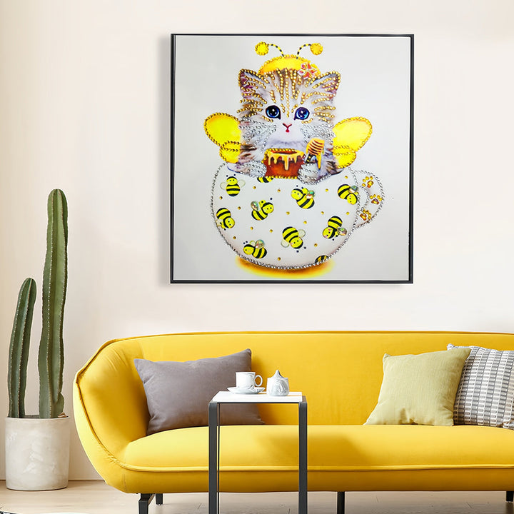 Gele Bij Beker Kat Speciaal Gevormde Boren Diamond Painting