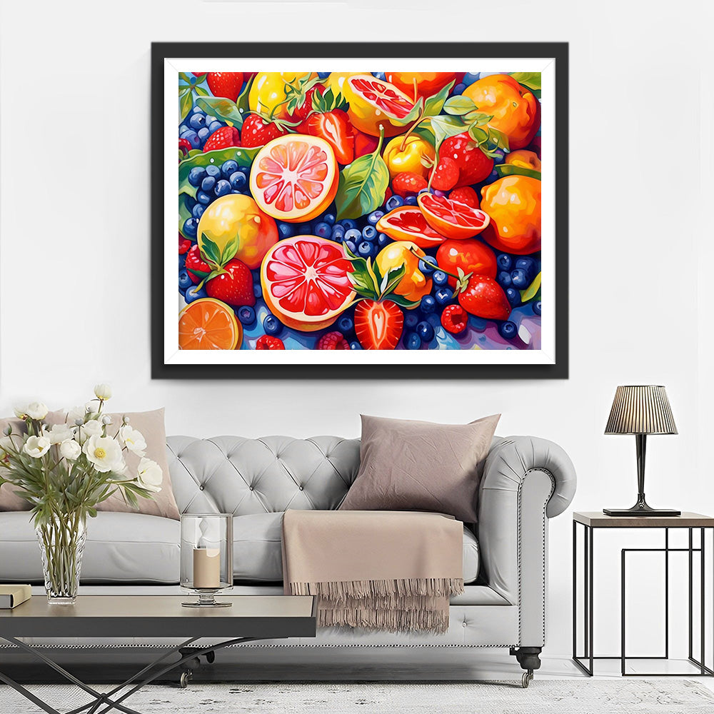 Aardbeien, Grapefruit en Blauwe Bessen Diamond Painting
