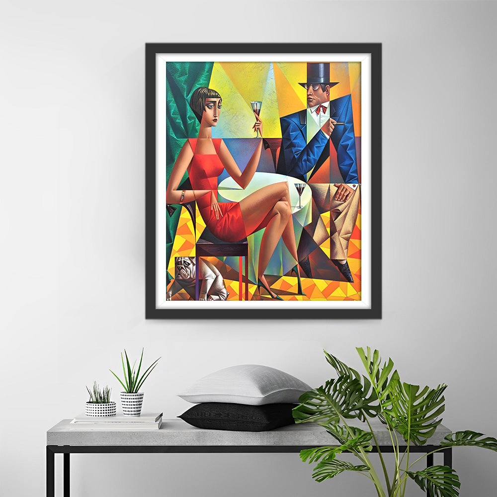 Abstracte Figuren en Hond Diamond Painting