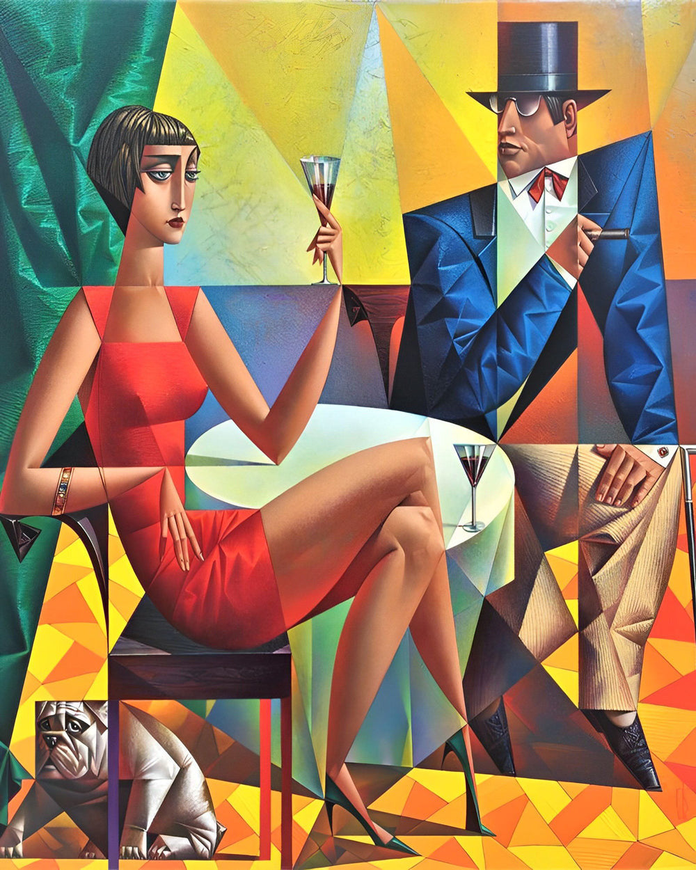 Abstracte Figuren en Hond Diamond Painting