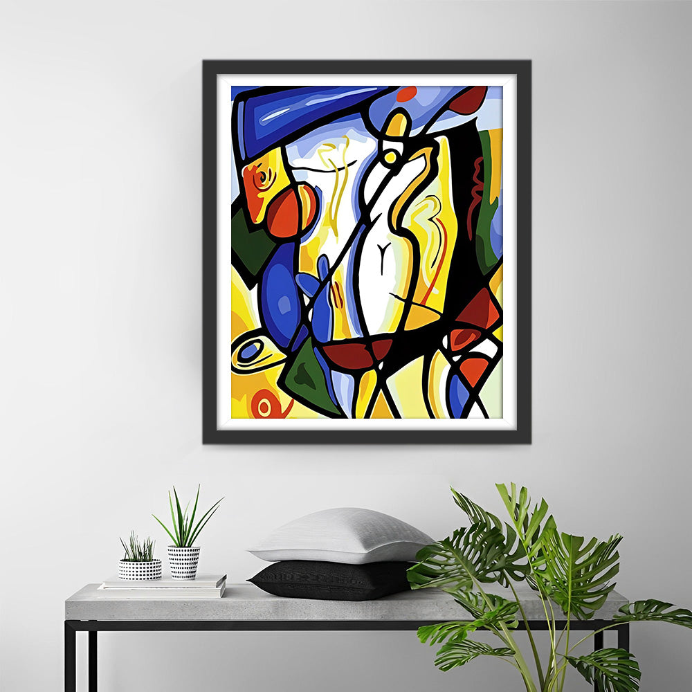 Abstracte Vrouw die Golf Speelt in Picasso-Stijl Diamond Painting
