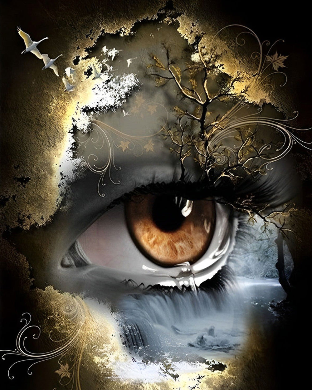 Abstracte Waterval in het Oog Diamond Painting