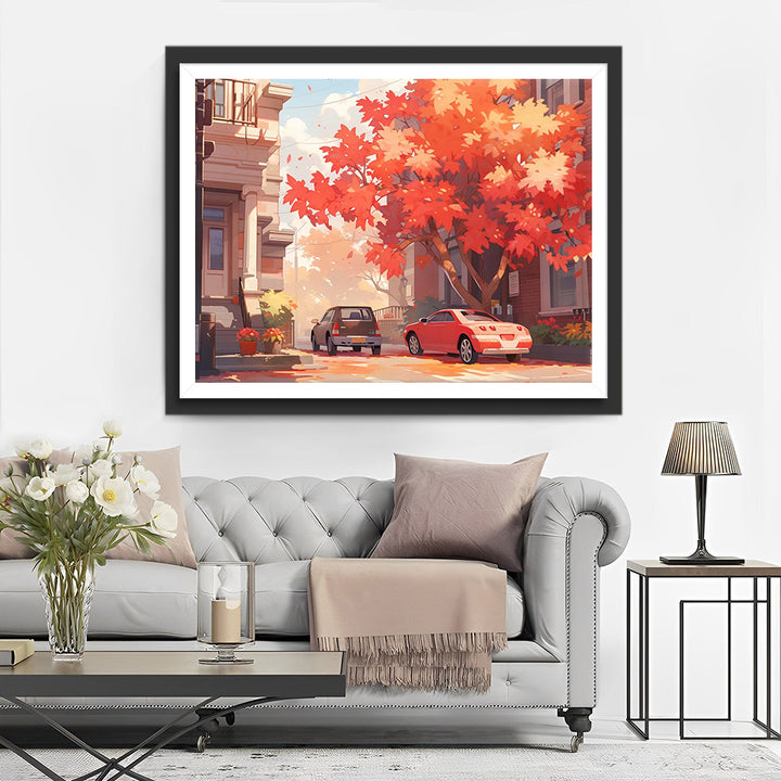 Auto onder een Esdoorn Boom Diamond Painting