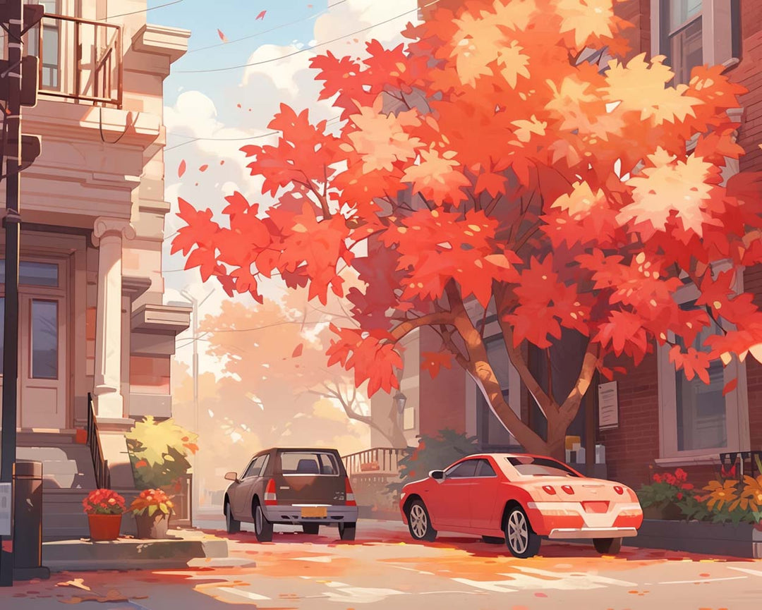 Auto onder een Esdoorn Boom Diamond Painting