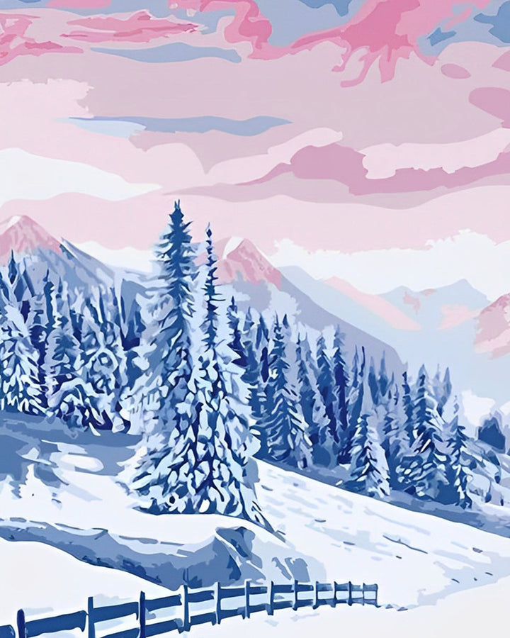 Besneeuwd Bos en Bergen Diamond Painting