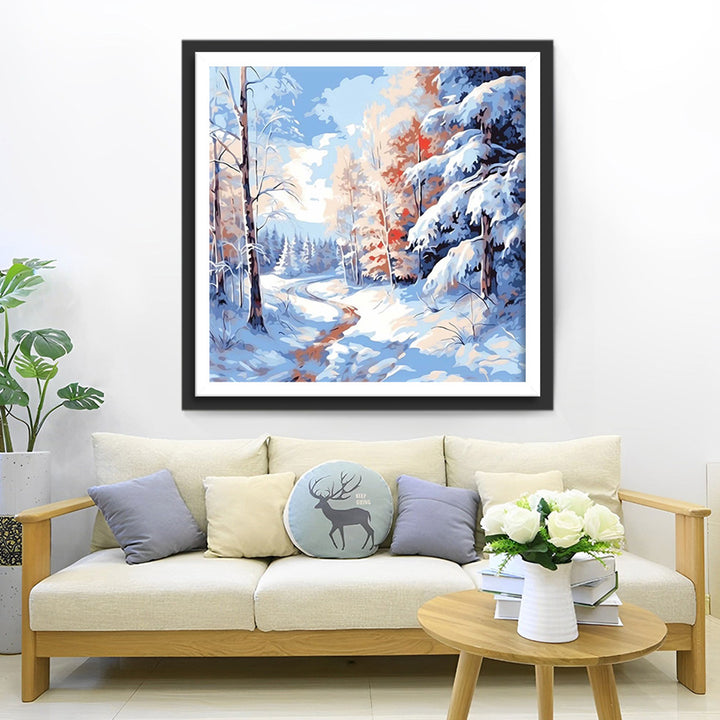 Besneeuwd Bos en Rivier Diamond Painting
