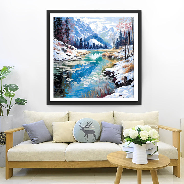 Besneeuwde Bergen en Rivier Diamond Painting