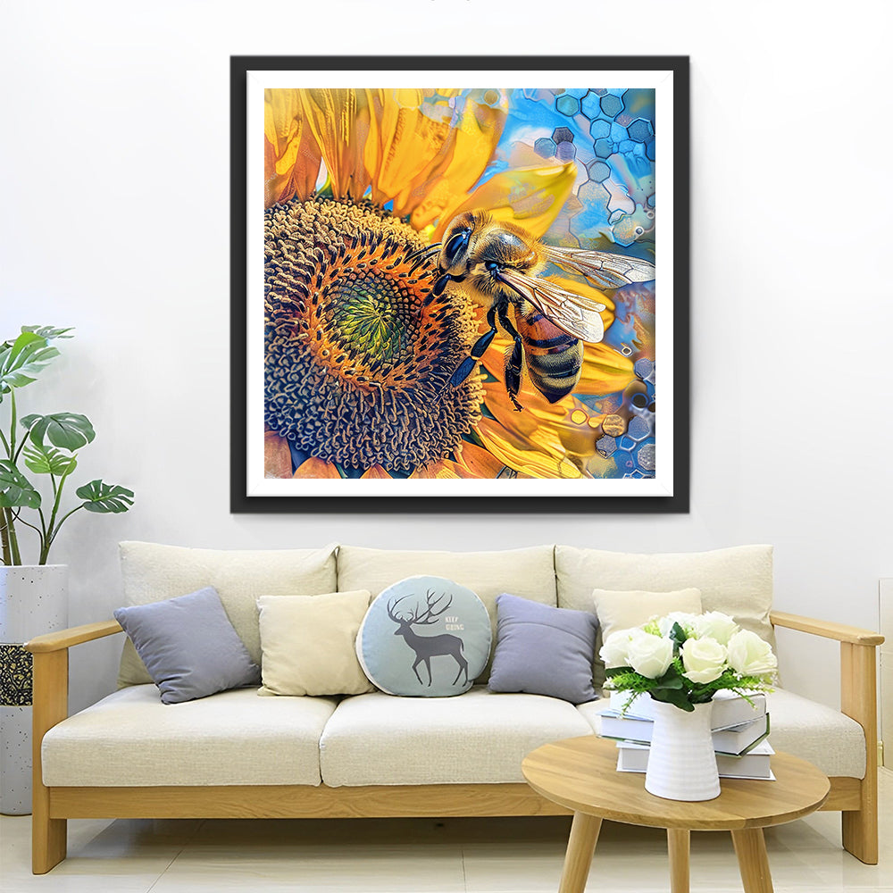 Bij op Zonnebloem Diamond Painting