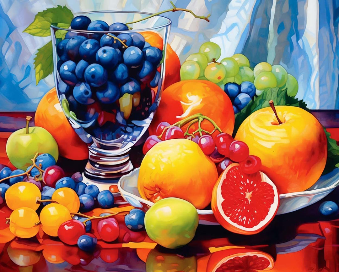 Blauwe Bessen in Glas Diamond Painting