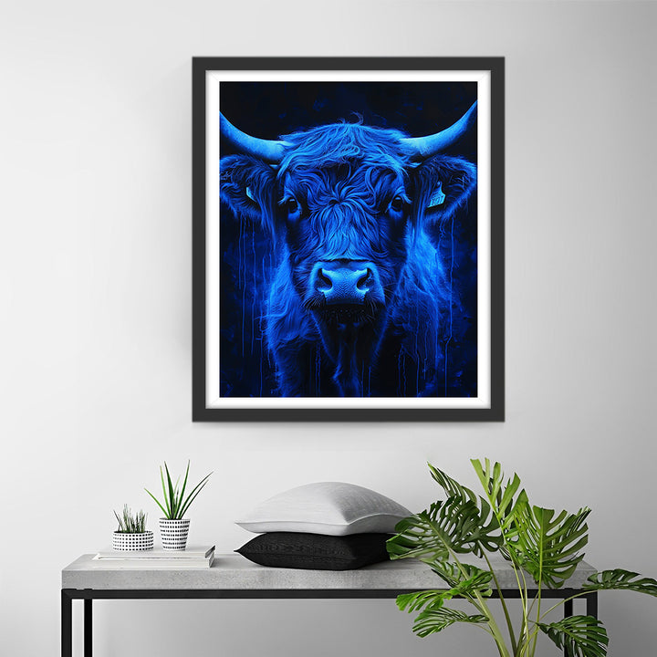 Blauwe Highland Cow in het Donker Diamond Painting