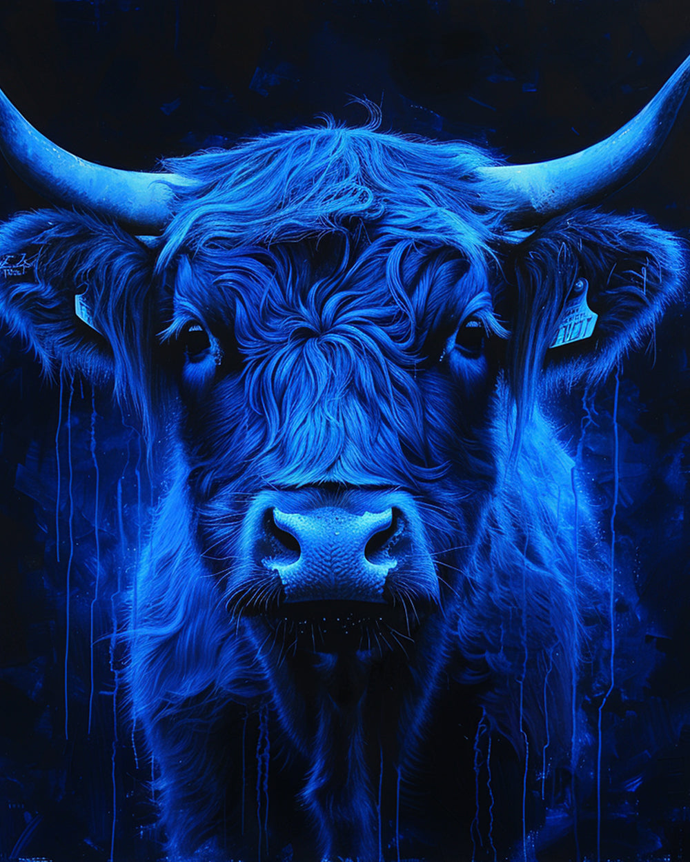 Blauwe Highland Cow in het Donker Diamond Painting