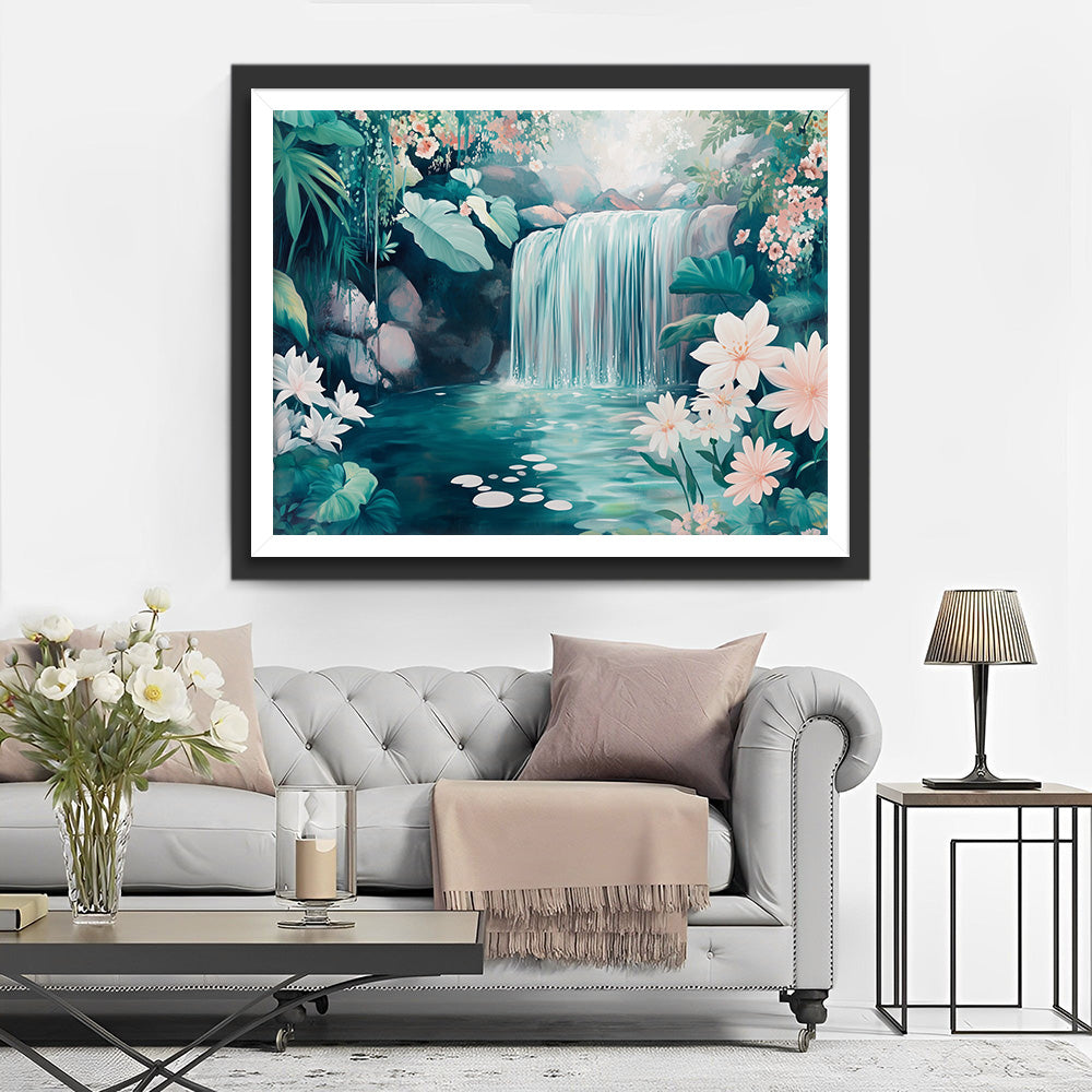 Bloemen bij Waterval Diamond Painting