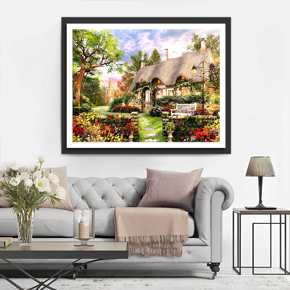 Bloemen en Chalet Diamond Painting