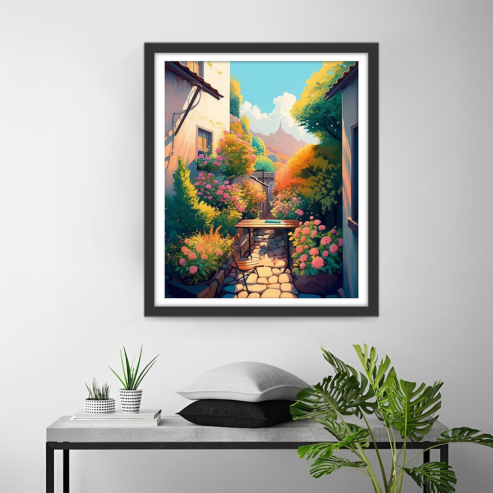 Bloemen in het Bloembed Buiten Diamond Painting