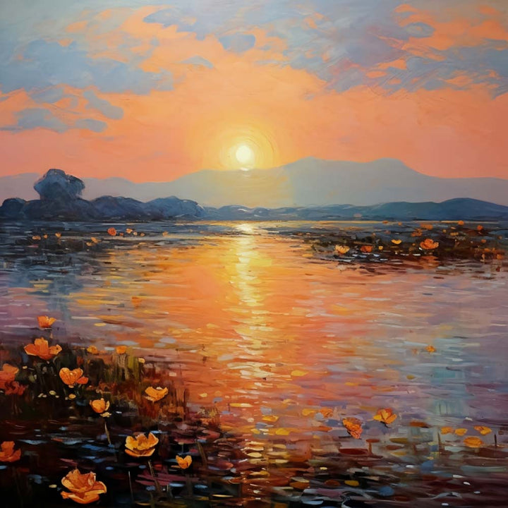 Bloemenmeer bij Zonsondergang Diamond Painting