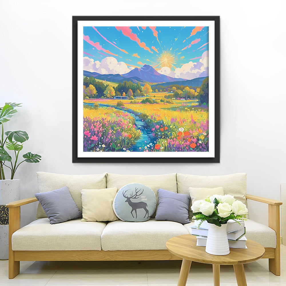 Bloemenzee aan de Voet van de Berg Diamond Painting