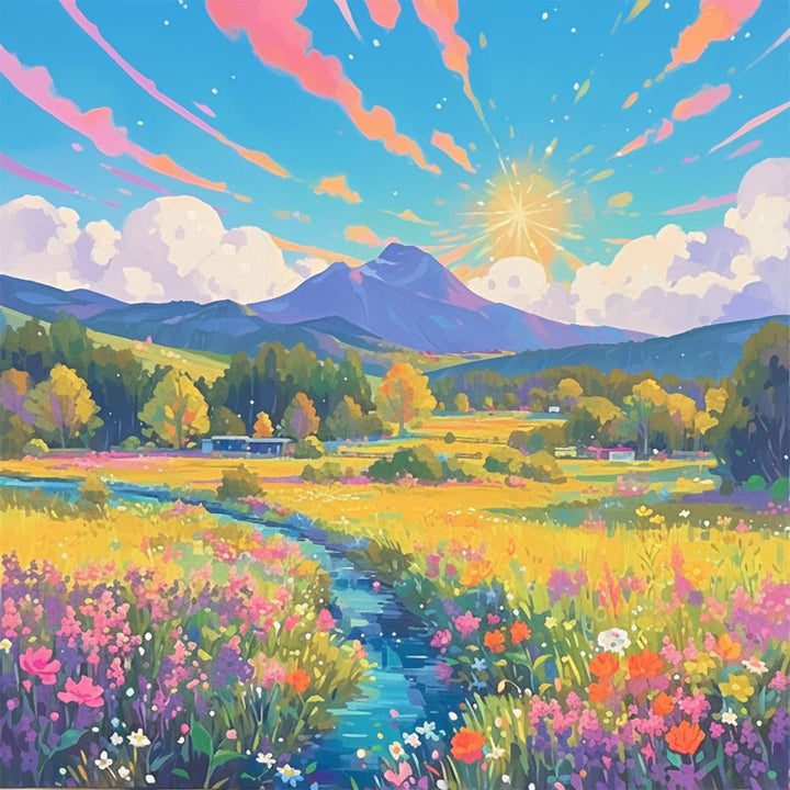 Bloemenzee aan de Voet van de Berg Diamond Painting