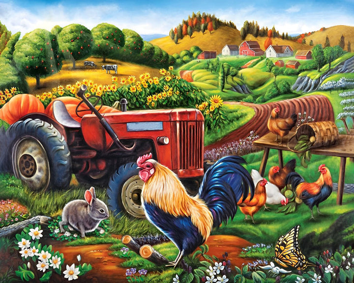 Boerderij Tractor en Haan Diamond Painting