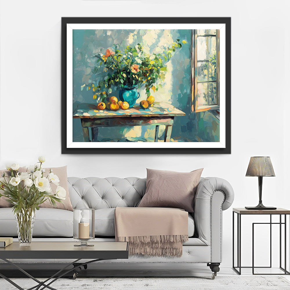 Bonsai en Fruit bij het Raam Diamond Painting