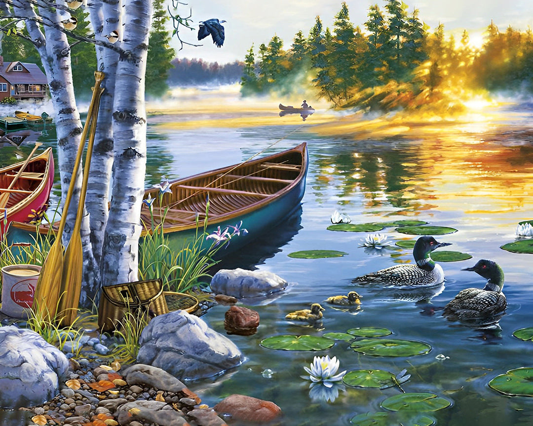 Boot en Eenden op het Lente Meer Diamond Painting