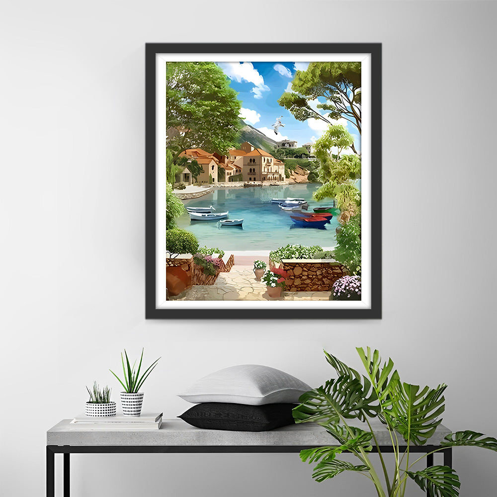 Boten in Kustplaats Diamond Painting