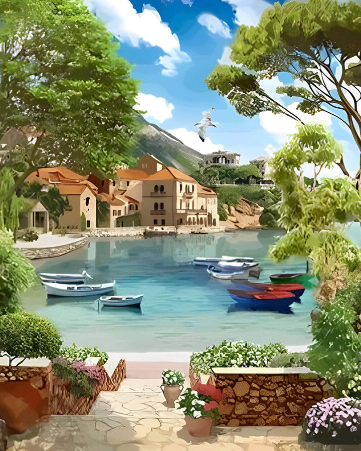 Boten in Kustplaats Diamond Painting