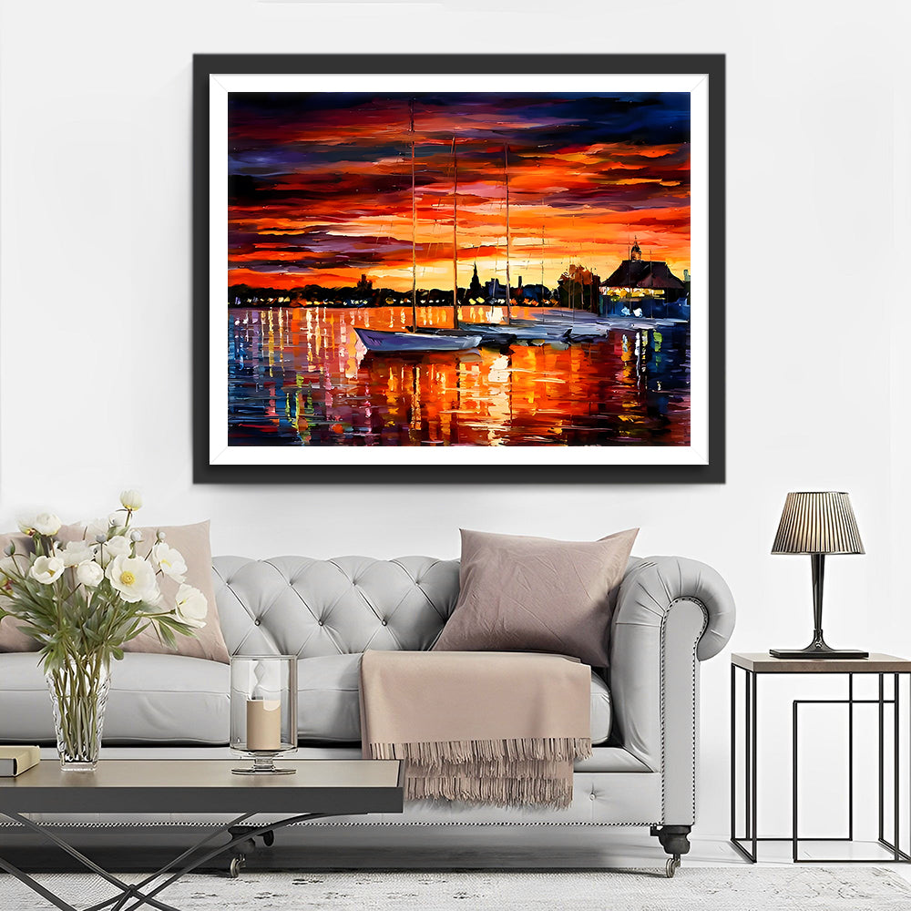 Boten op het Meer bij Schemering Diamond Painting