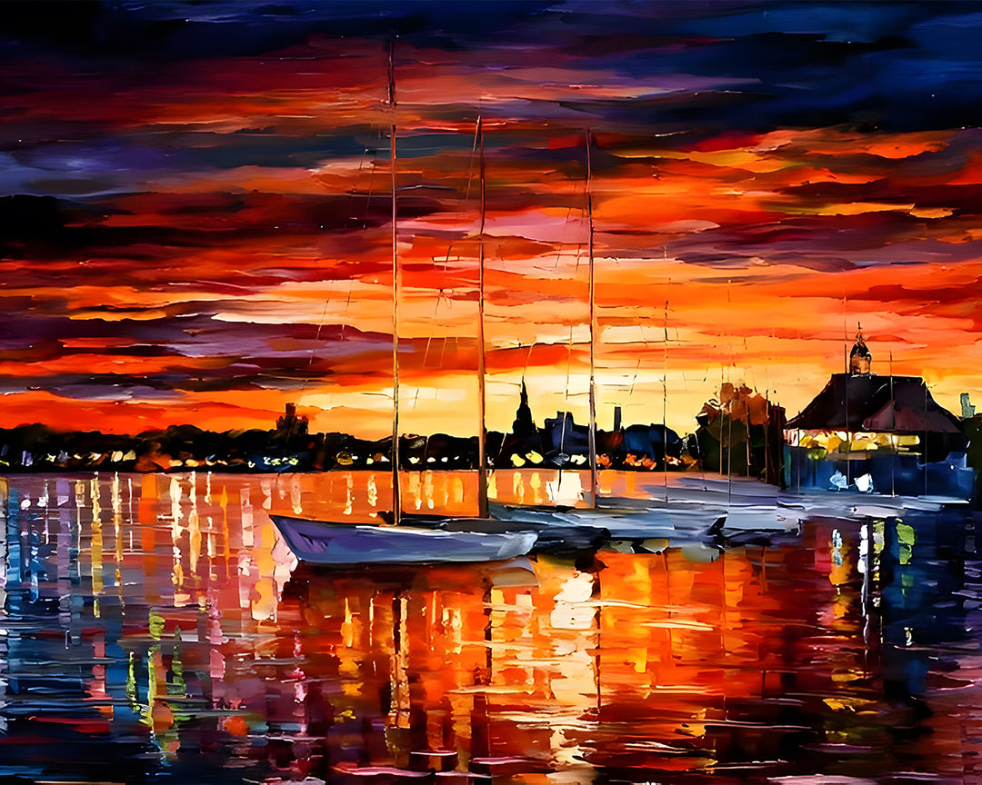 Boten op het Meer bij Schemering Diamond Painting