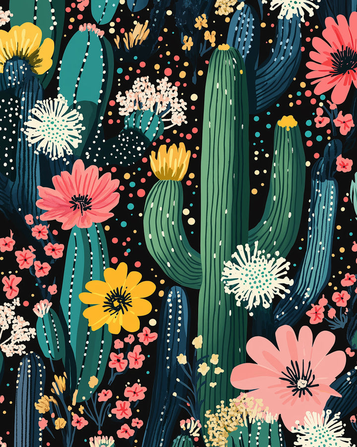 Cactus met Bloemen in Verschillende Kleuren Diamond Painting