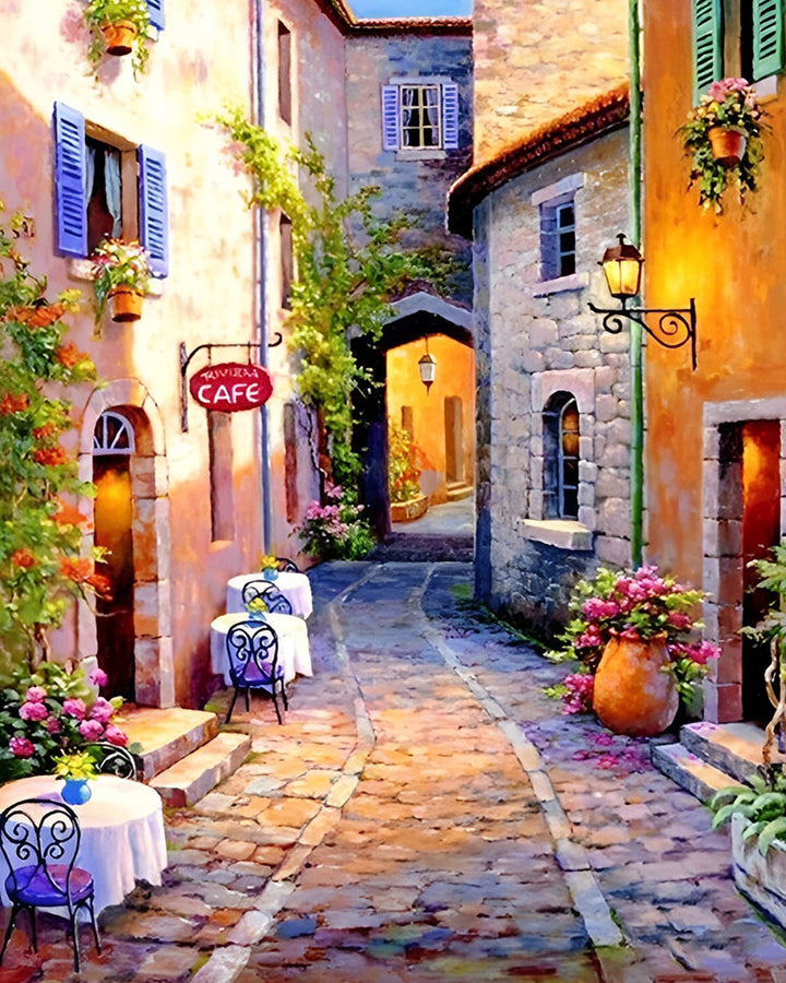 Café in de Stad Steeg Diamond Painting