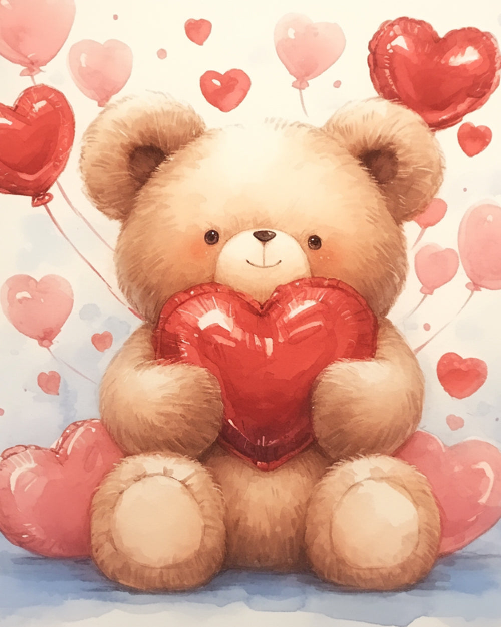 Cartoon Beer en Liefdesballonnen Diamond Painting