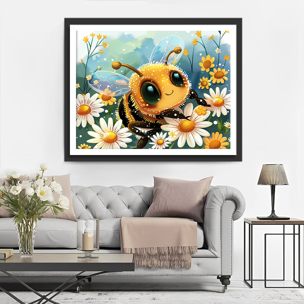 Cartoon Bijen en Chrysanten Diamond Painting