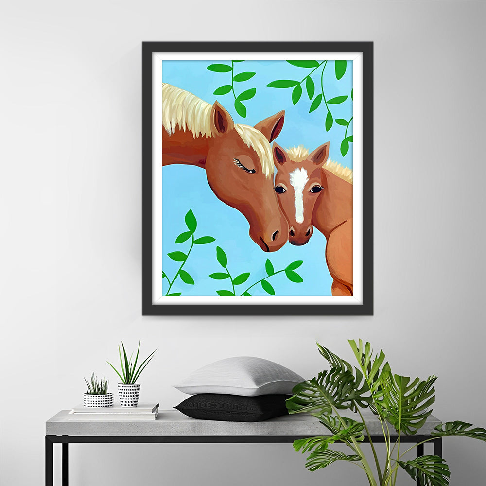 Cartoon Bruin Paard Koppel Diamond Painting