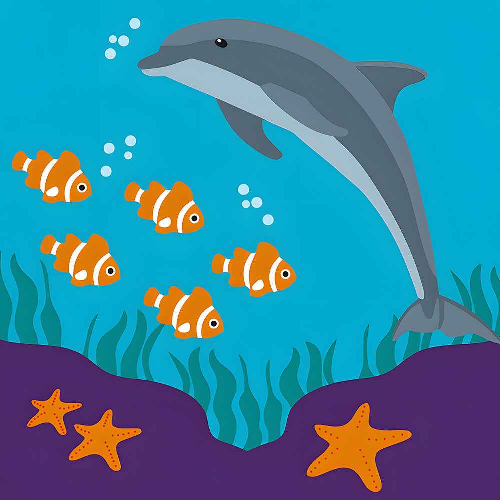 Cartoon Dolfijn en Vis Diamond Painting