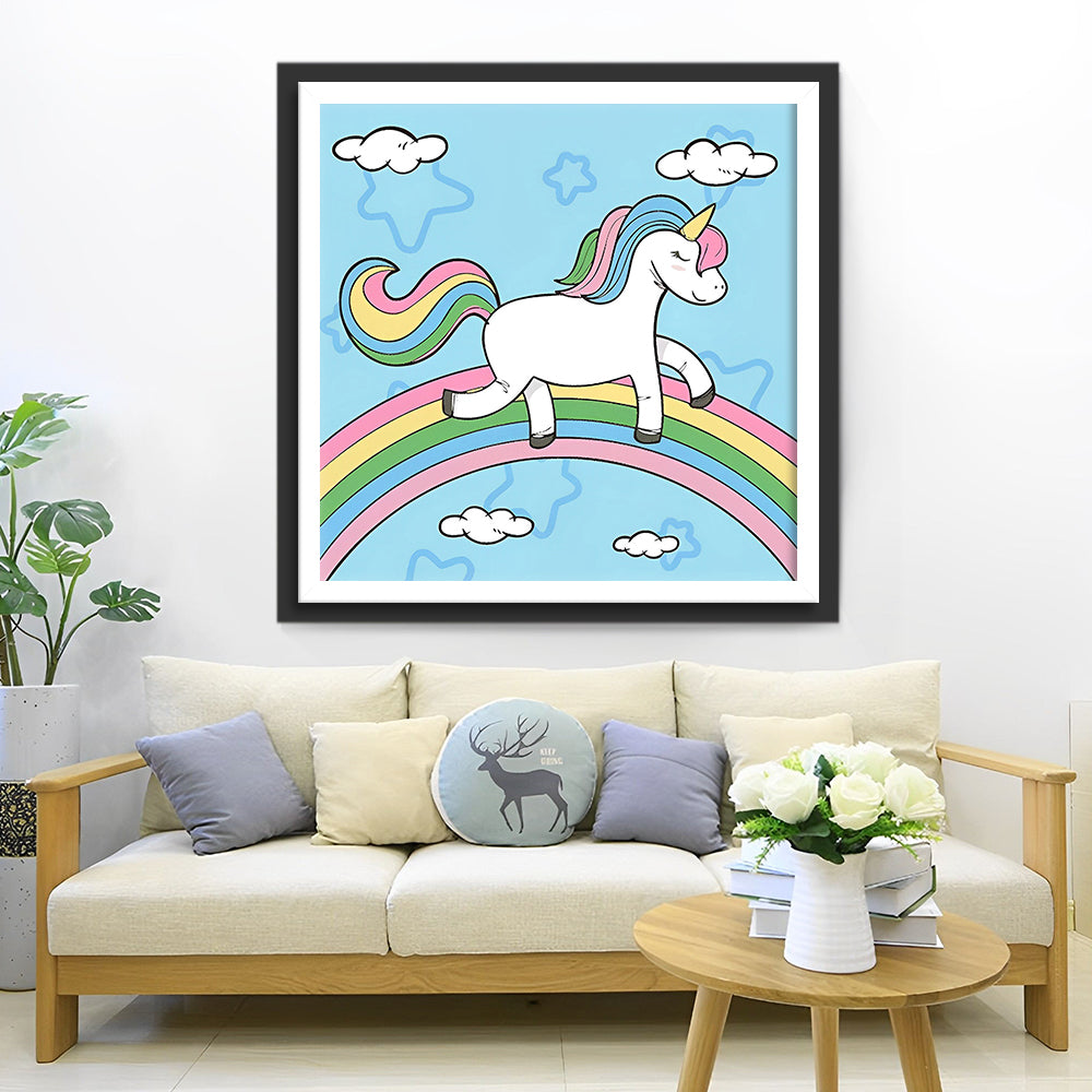 Cartoon Eenhoorn op de Regenboog Diamond Painting