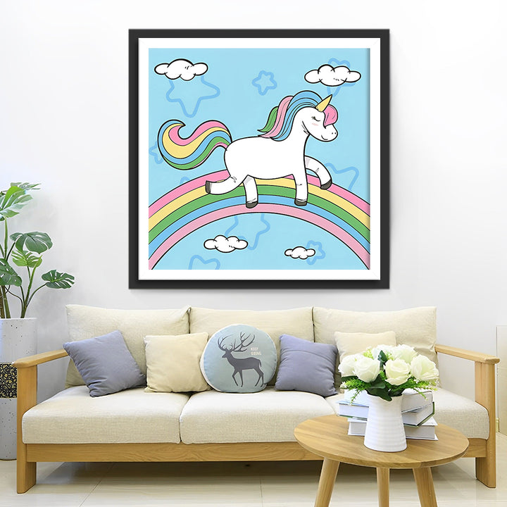 Cartoon Eenhoorn op de Regenboog Diamond Painting