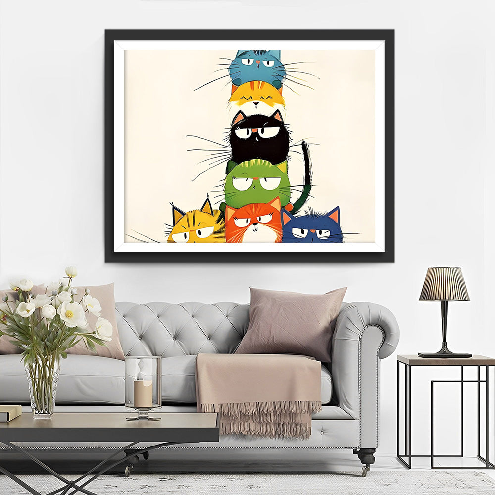 Cartoon Katten Gestapeld op Elkaar Diamond Painting