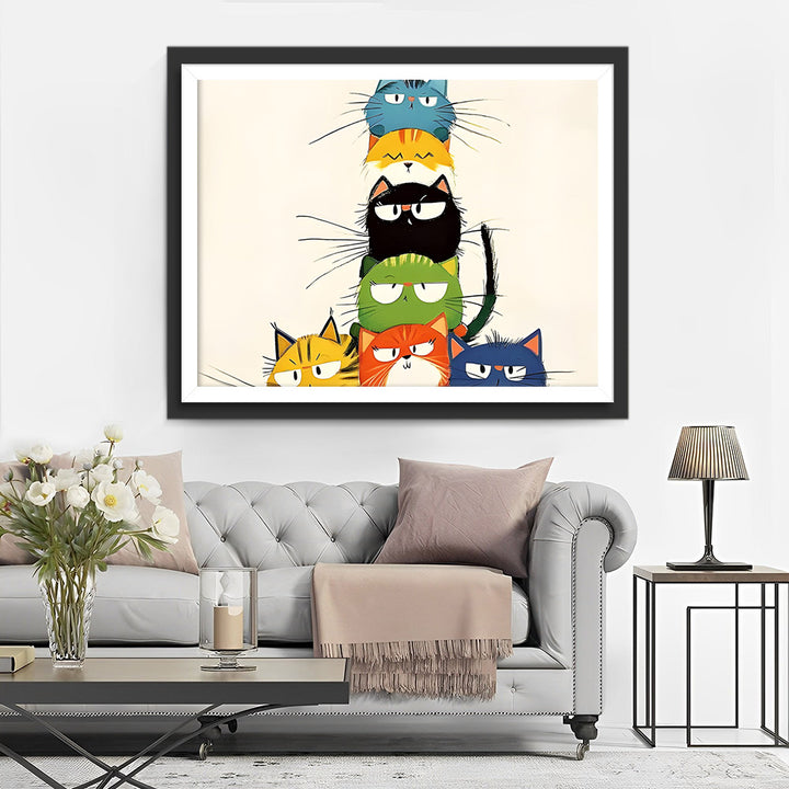 Cartoon Katten Gestapeld op Elkaar Diamond Painting