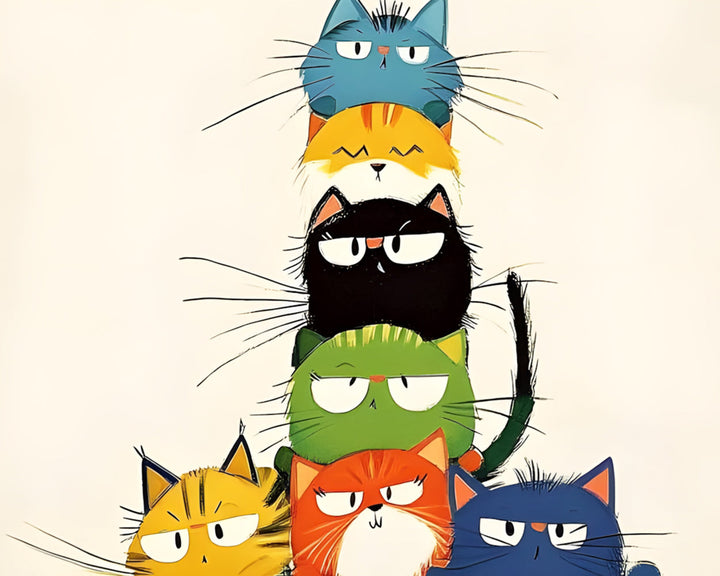 Cartoon Katten Gestapeld op Elkaar Diamond Painting