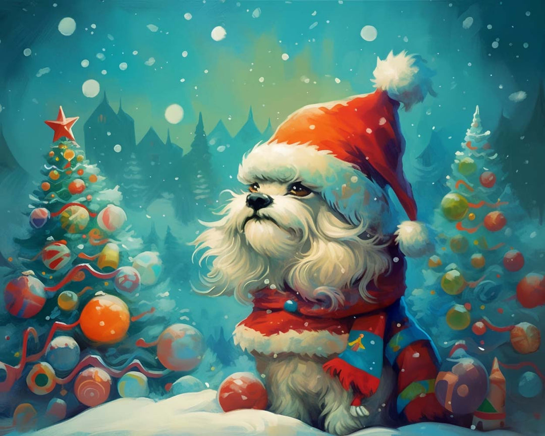 Cartoon Kerstbomen en Puppy Diamond Painting
