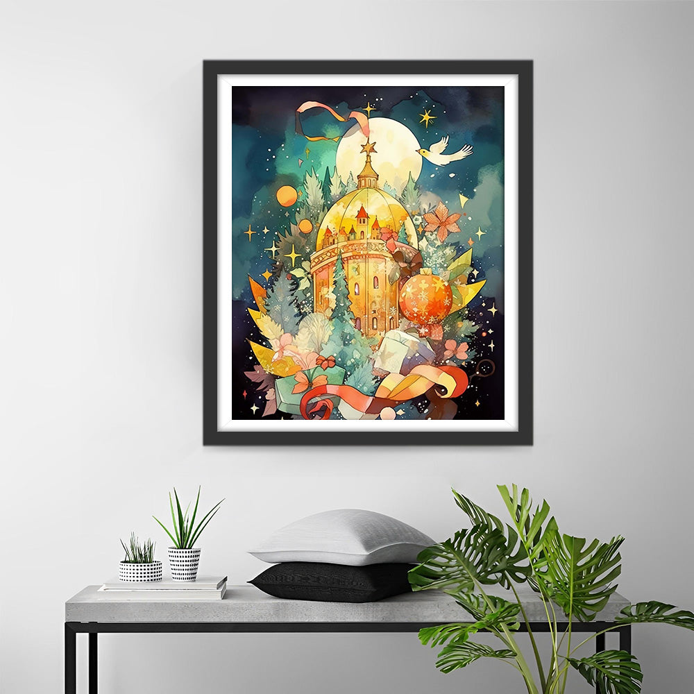 Cartoon Kerstkasteel Diamond Painting