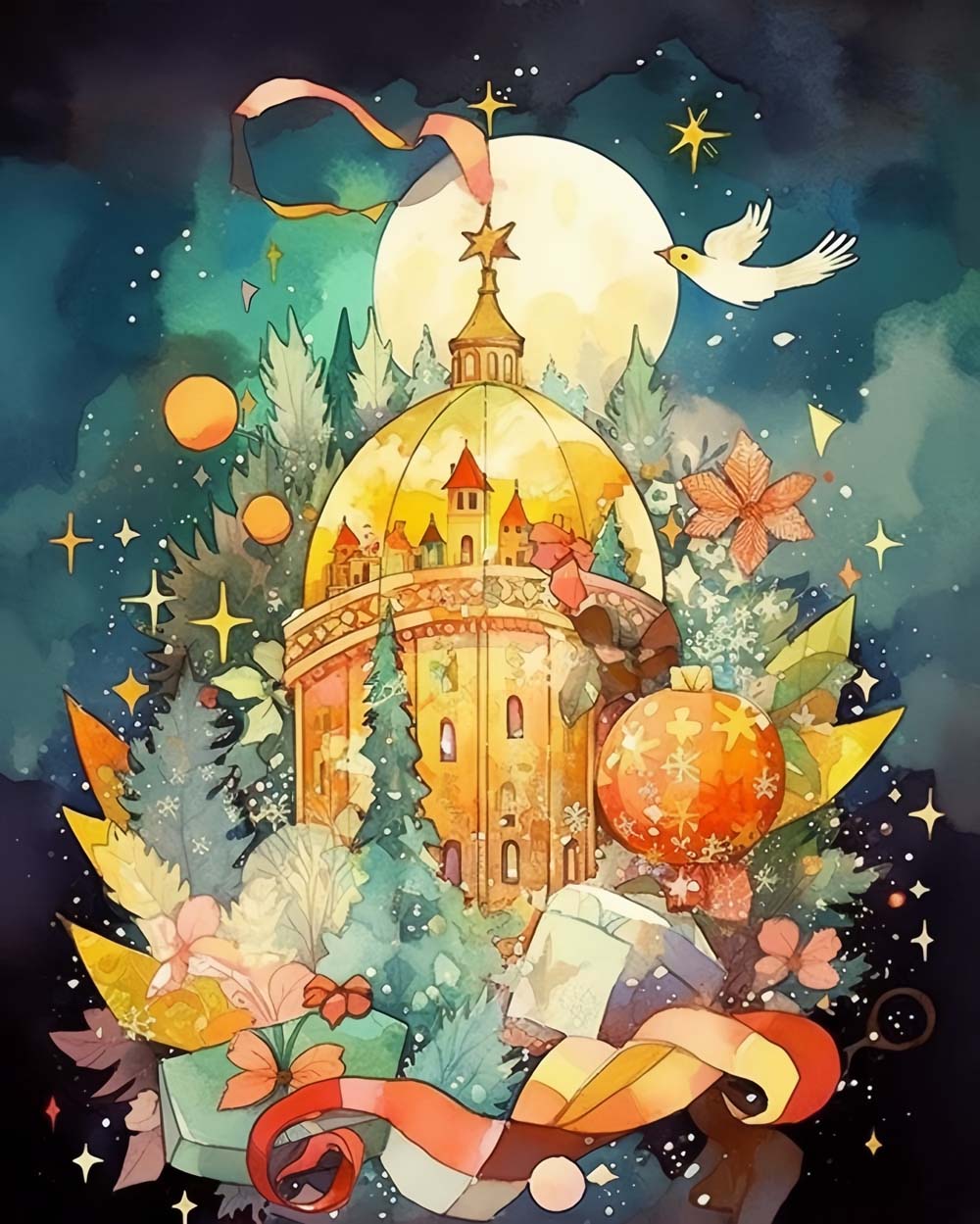 Cartoon Kerstkasteel Diamond Painting