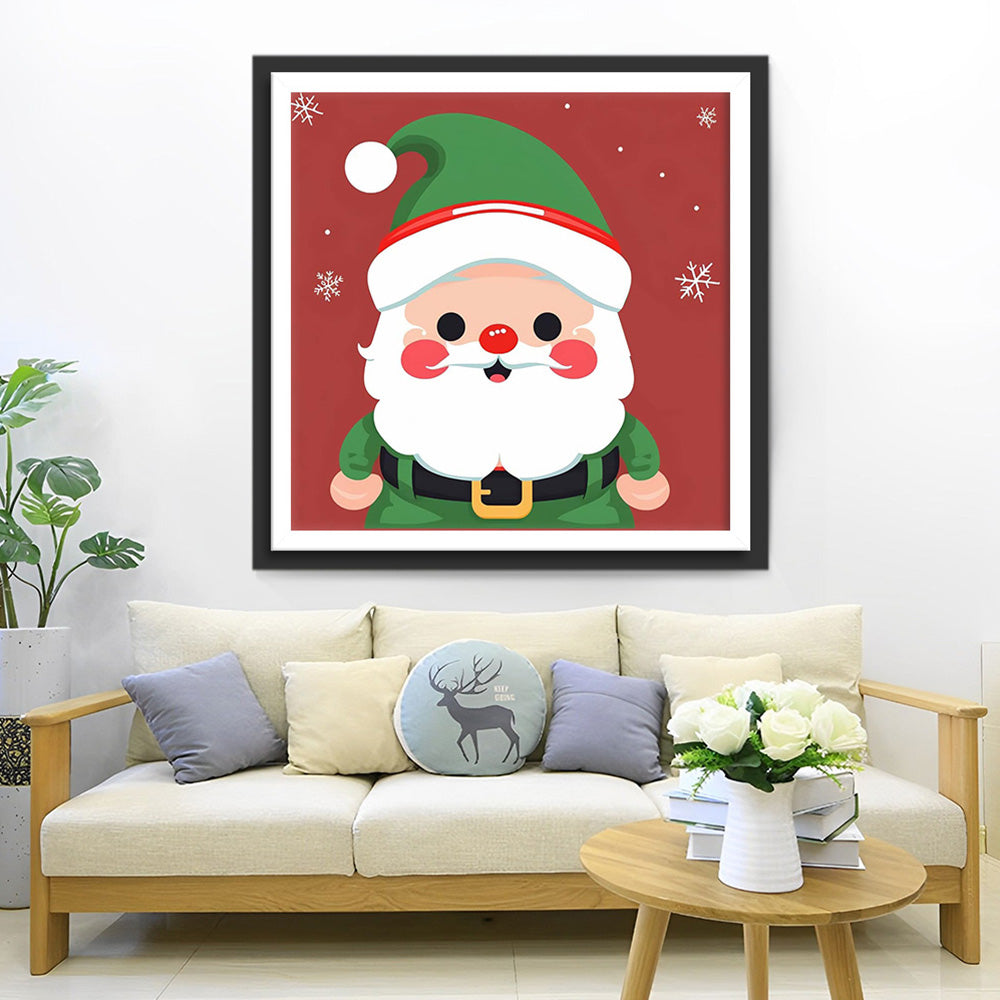 Cartoon Kerstman in Groene Kleding Diamond Painting