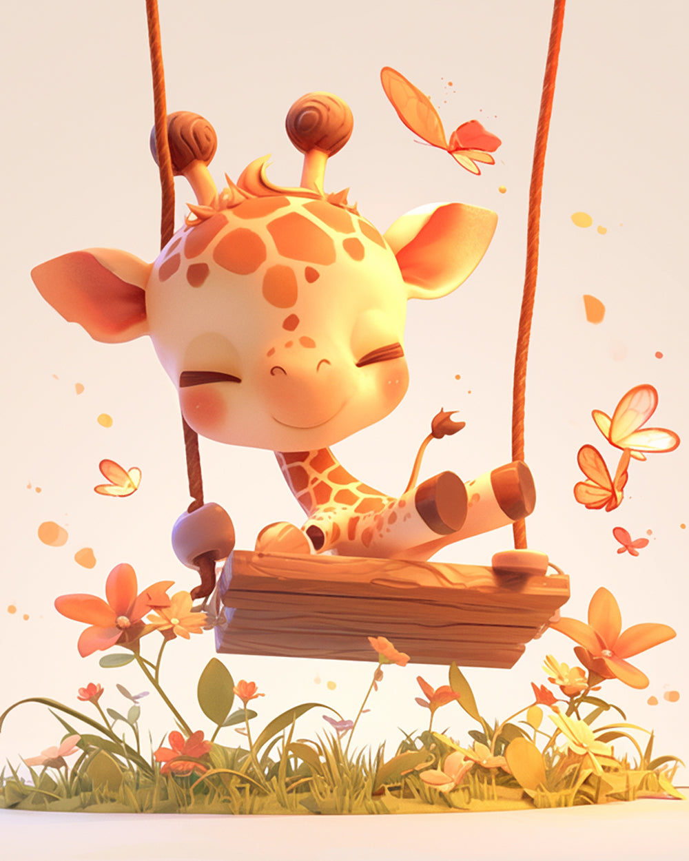 Cartoon Kleine Giraffe op Een Schommel Diamond Painting