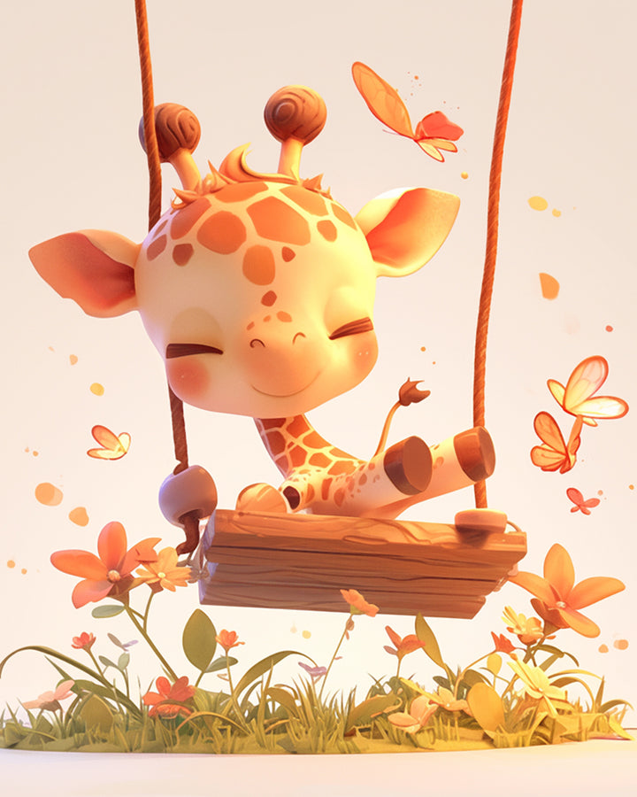 Cartoon Kleine Giraffe op Een Schommel Diamond Painting