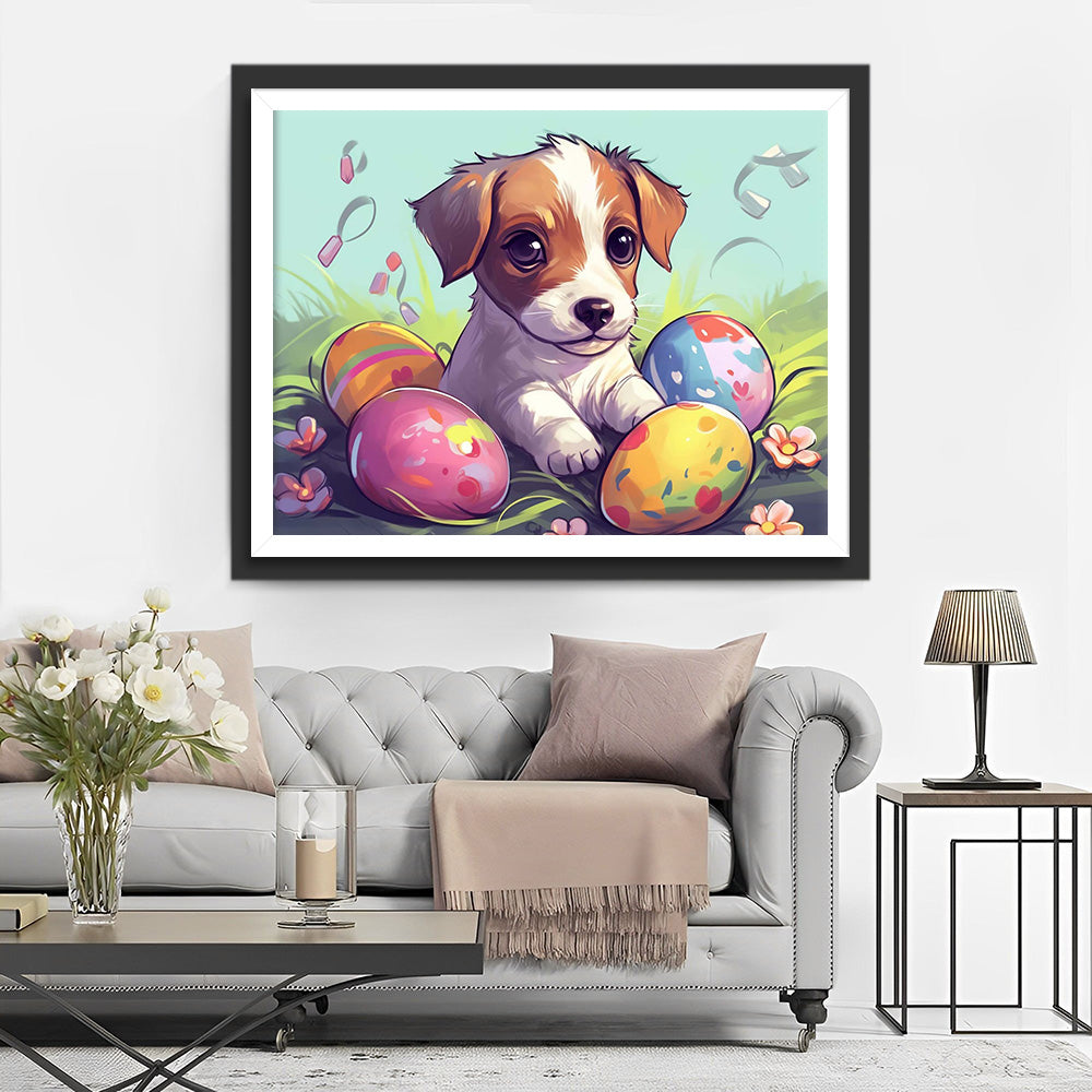 Cartoon Paaseieren en Hond Diamond Painting
