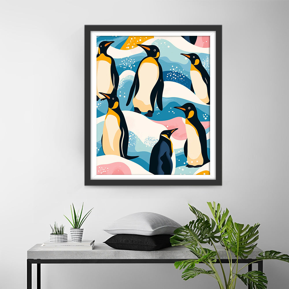 Cartoon Pinguïn op Besneeuwde Berg Diamond Painting